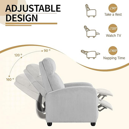Yaheetech Corduroy Recliner Chair Single Sofa Home Theater Seating Adjustable Modern Reclining Chair for Living Room Bedroom Home Theater Light Gray