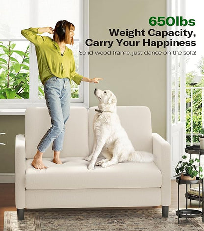 Loveseat Sofa, 51" Love Seat, Comfy Teddy Small Loveseat for Small Spaces, Tool-Free Setup Sofa Couch for Bedroom, All-Wood Couches for Living Room, No Pillow Included, Beige