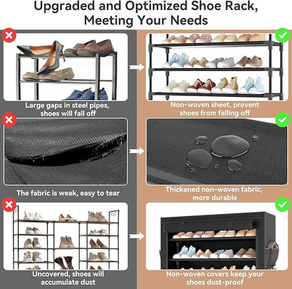 LANTEFUL Shoe Rack with Covers 5 Tier Tall Shoe Rack Organizer Large Capacity Shoe Shelf Storage 20-24 Pairs Space Saving Free Standing Shoe Storage Organizer for Closet, Entryway, Dorm, Black
