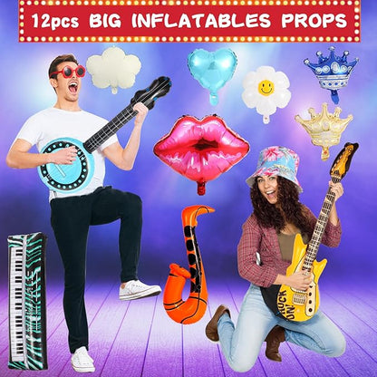 Large Funny Photo Booth Props for Adults, Photo Booth Props Set for New Years, Birthday, Wedding, Bachelorette, All Theme Party, Graduation, Funny Hats, Novelty Glasses, Wig, Inflatable, Magic Scarf