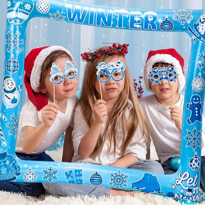 31 PCS Snowflake Photo Booth Props Winter Snowman Photo Props Winter Wonderland Party Decorations for Xmas Holiday Party Christmas Party Supplies Favors