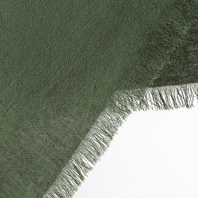6 Pack Olive Green Cotton Linen Napkins with Fringe Green Cloth Napkins Set of 6 Boho Handmade Dinner Table Napkins for Wedding Bridal Baby Shower Tea Party, 17 x 17 Inches