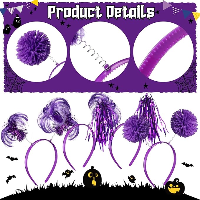 Censen 12 Pcs Christmas Pom Pom Headbands Spirit Party Headwear Tinsel Ponytails Head Bopper for Birthday Holiday