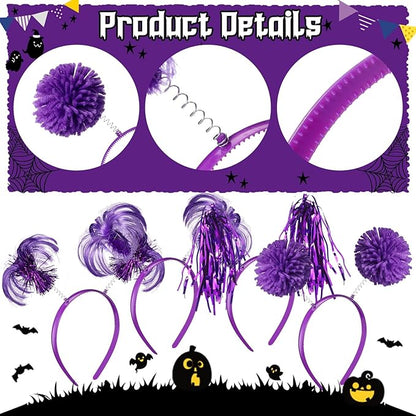 Censen 12 Pcs Christmas Pom Pom Headbands Spirit Party Headwear Tinsel Ponytails Head Bopper for Birthday Holiday