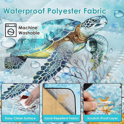 Waterproof Picnic Outdoor Blanket, 79" x 59" Sandproof Foldable Large Picnic Blanket for Beach, Camping, Park, Travel, Concert, Great Gift for Families and Couples (Blue Cute Turtle)
