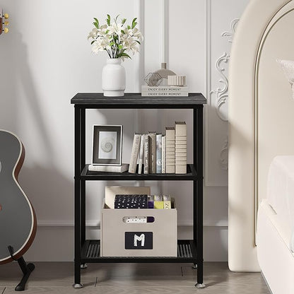 VECELO Tall End Side Tables, 30" Height Nightstand with 3-Tier Storage Shelf for Bedroom Living Room, Easy Assembly,Industrial Style, Carbon Grey
