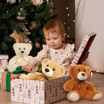MaoGoLan Bulk Teddy Bears, 9 Packs Bulk Stuffed Animals, Small 13.8 Inch Plush Teddy Bear Toys Gift for Boys Girls Birthday Party (White/Brown/Dark Brown)