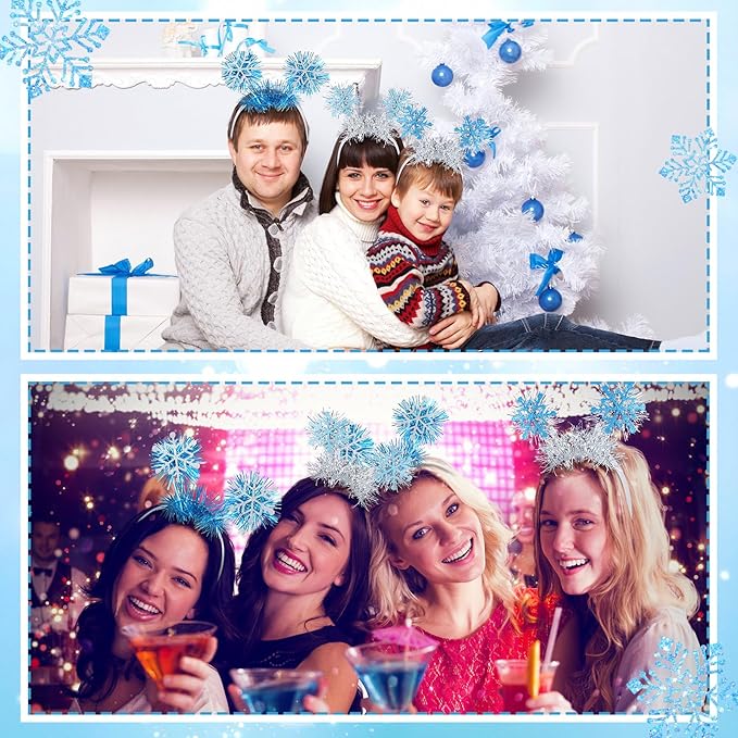 6 Pcs Winter Snowflake Party Favors Headband with Snowflake Boppers Headdresses White Blue Navy Blue Headdresses for Winter Themed Wonderland Party Supplies Holiday Supplies