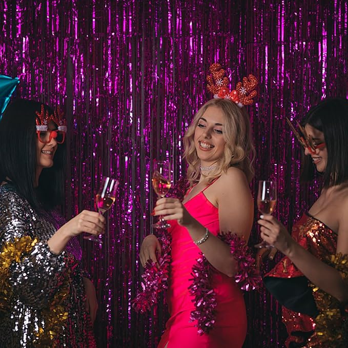 2 Pack Hot Pink Party Backdrop Birthday Decorations Tinsel Curtain Party Streamers Foil Fringe Christmas Bachelorette Graduation Fiesta Party Decorations Hot Pink Photo Booth Backdrop