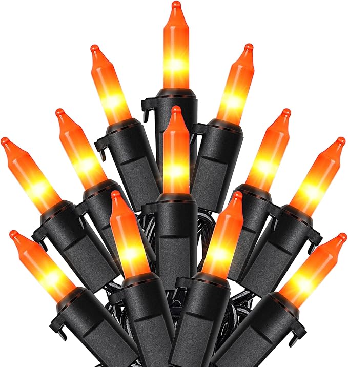 HEYFUNi Orange Halloween Lights,23ft 100-Count Incandescent Halloween Mini String Lights with Black Wire, Orange Christmas Lights Waterproof for Outdoor, Indoor, Patio, Home, Fall, Party Decor