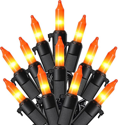 HEYFUNi Orange Halloween Lights,23ft 100-Count Incandescent Halloween Mini String Lights with Black Wire, Orange Christmas Lights Waterproof for Outdoor, Indoor, Patio, Home, Fall, Party Decor