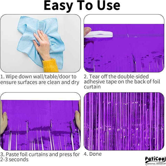Thicken Purple Streamers 2 Pack 3.3 x 6.6 FT, Purple Birthday Decrorations Tinsel Backdrop Curtains, Foil Fringe Photo Backdrop for Birthday, Halloween, Graduation Party Decorations