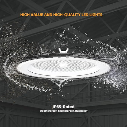 UFO LED High Bay Light 150W 22500LM 5000K, 600W HID/HPS Replacement, Cable with Plug, Ultrathin Led High Bay Shop Lights for Warehouse Garage Gym, Workshop 8Pack
