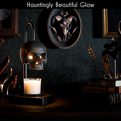 New - Skull Candle Warmer Lamp with Timer and Dimmer *Candles NOT Included – Gothic Candle Lamp Warmer w/Adjustable Height, 2 Light Bulbs – Skull Decor, Halloween Lamps for Spooky Home & Witchy Gifts