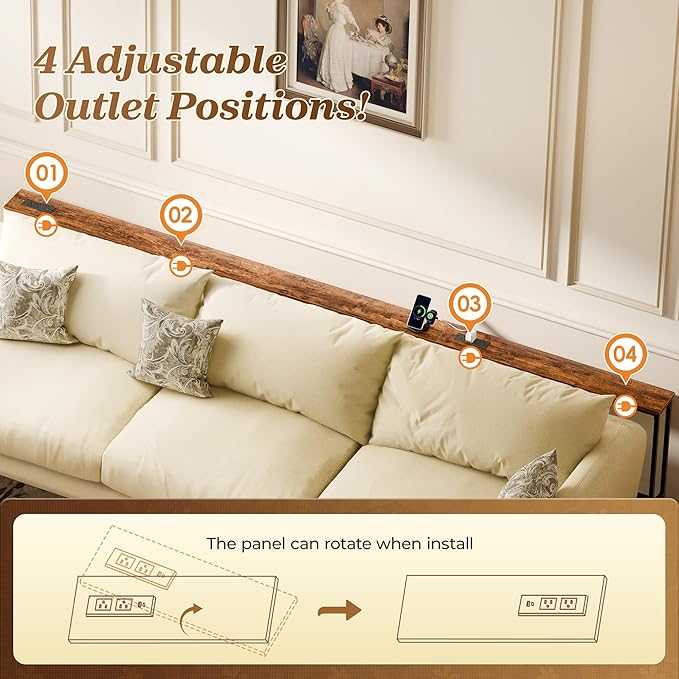 SUPERJARE 106.3 Inch Sofa Table with 2 Power Outlets and USB-C Ports, 5.9 Inch Narrow Console Table, Long Entryway Hallway Couch Table Behind Sofa, Small Spaces, Living Room, Rustic Brown
