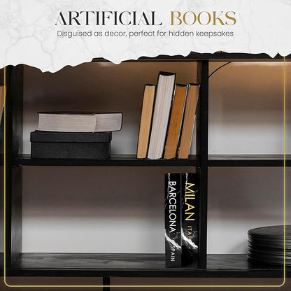 Decorative Book Milan/Barecelona (Black) Fake Books w/ Hidden Storage for Coffee Table, Bookshelf or Mantle decor w/ Magnet Closure - Aesthetic Book Decor for Living room, Bedroom, Entry Way, Keepsake
