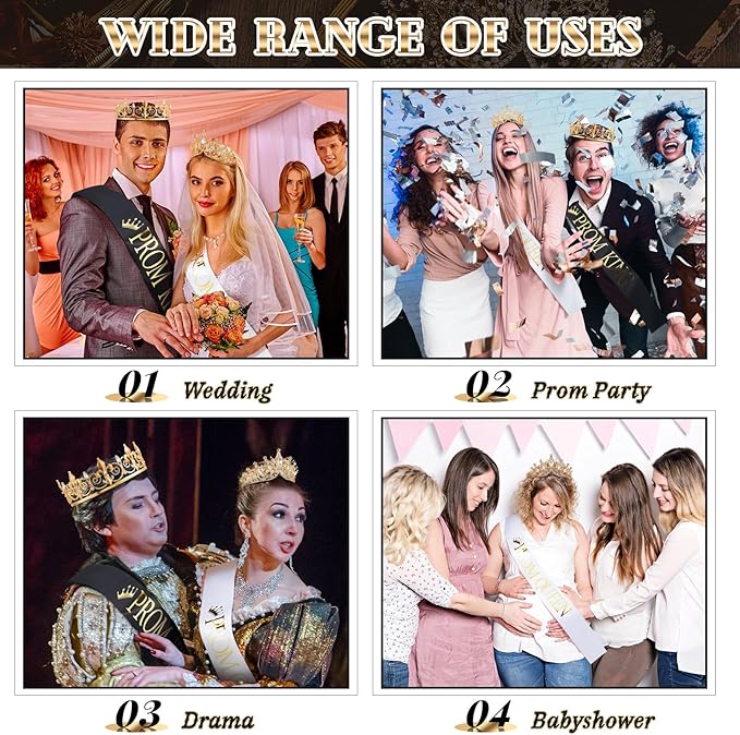 Henoyso 4 Pcs Prom King and Queen Crowns for Men Women Halloween Party King Queen Tiara Headband Homecoming Party Favor