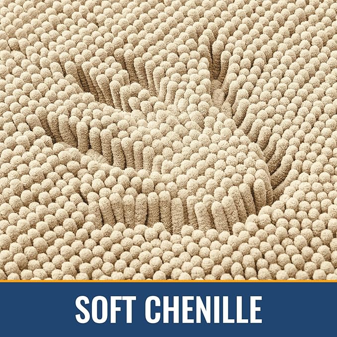 Arotive Bathroom Toilet Rugs U Shaped 20x20, Extra Soft Absorbent Shaggy Chenille Contour Bath Rugs for Toilet, Machine Washable Non-Slip Contoured Bath Mats, Beige