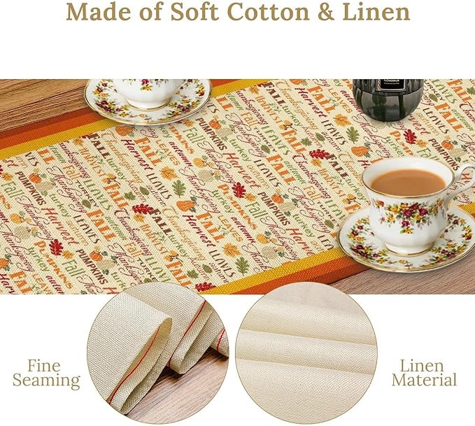 Fall Pumpkin Table Runner Rustic Farmhouse Mushrooms Leaves Berries Lanterns Thanksgiving Theme Home Decor for Farmhouse Indoor Outdoor Party Holiday Dining Kitchen Restaurant Cafe W13xL60in