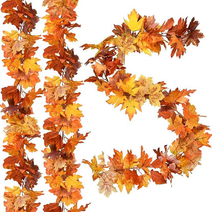 DearHouse 6 Pack Fall Garland Maple Leaf Clearance, 5.9Ft/Piece Hanging Vine Artificial Autumn Garland Thanksgiving Decor for Home Wedding Fireplace Party Christmas (Orange)