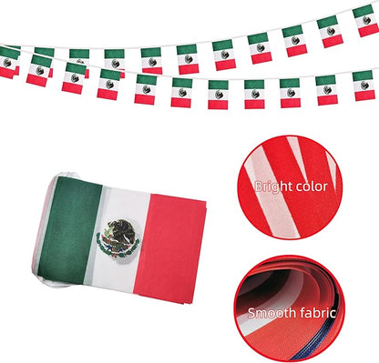 Mexico Small String Flags, 50 Feet 38 Pcs Mexican Pennant Banner Bunting Flags, Patriotic Events, Independence Day, Country Festival, Commemoration, Decorations (Mexico)