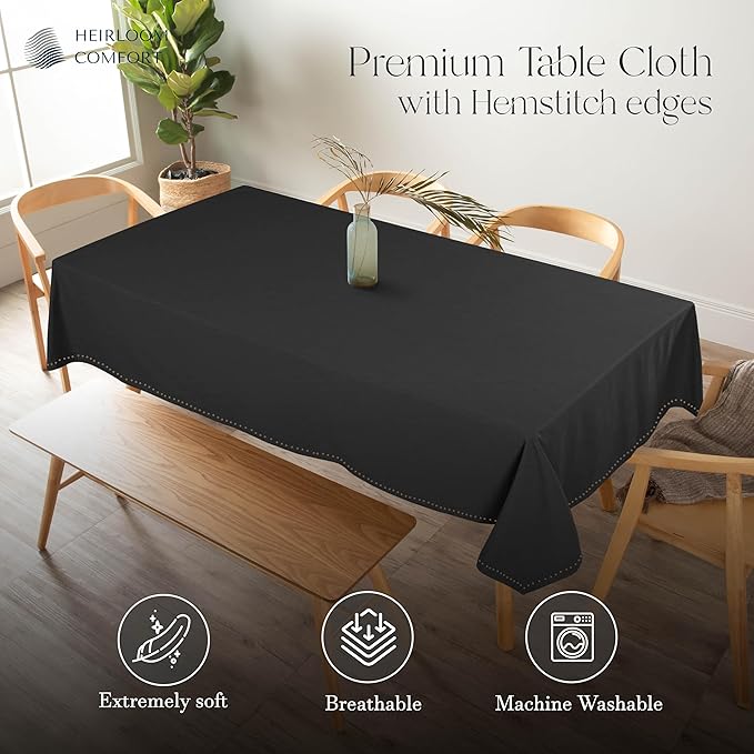 Dark Grey Tablecloth, Rectangle Table Cover 60x86 Inch, 100% Cotton, Fits 6-8 Seats, Soft, Durable, Washable, Wrinkle Resistant, Dining Table Cloth for Modern Decor, Events, Dining