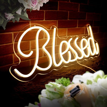 Blessed Neon Sign for Wall Decor Led Neon Lights for Teen Bedroom Decor Art Light Up Sign LED Neon Signs for All Party Reunion Wall Room Decoration 21.7x8.3 Inch (warm white)