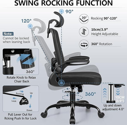 FelixKing Office Chair, Desk Chair with Soft Lumbar Support, Ergonomic Computer Chair with Headrest High Back Armrest, Adjustable Height Home Office Swivel Chair for Woman Man