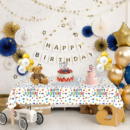 2 Packs Happy Birthday Tablecloth Plastic 54 X 108Inch, Birthday Party Decorations Table Cloth Disposable Colorful Rainbow Dots Birthday Table Cover for Boys Girls Birthday Party Supplies (Birthday)