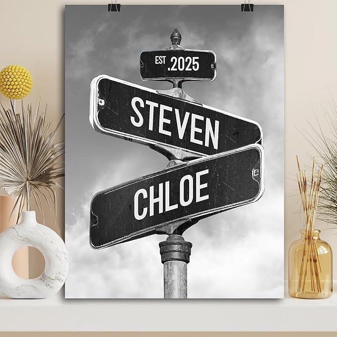 Personalized Vintage Street Sign For Family, Custom Street Sign Canvas Poster Wall Art With Names, Gift For Home