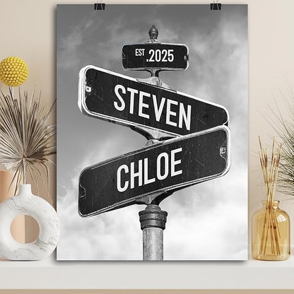 Personalized Vintage Street Sign For Family, Custom Street Sign Canvas Poster Wall Art With Names, Gift For Home