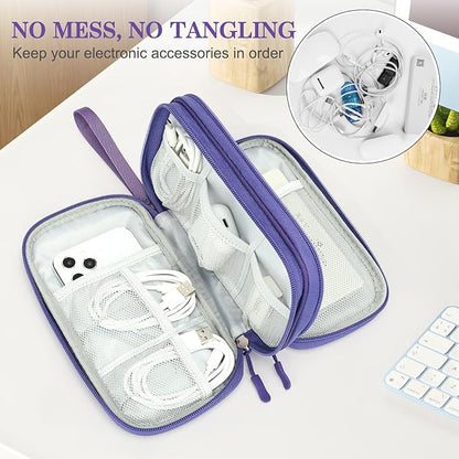 FYY Electronic Organizer, Travel Cable Organizer Bag Pouch Electronic Accessories Carry Case Portable Waterproof Double Layers Storage Bag for Cable, Charger, Phone, Earphone, Medium Size, Purple