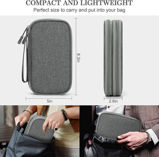 FYY Electronic Organizer, Travel Cable Organizer Bag Pouch Electronic Accessories Carry Case Portable Waterproof Double Layers Storage Bag for Cable, Cord, Charger, Phone, Medium Size, Dark Grey