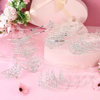 Riceshoot 50 Pcs Tiara Crowns Bulk for Women Crystal Princess Tiara Queen Rhinestone Crown with Comb Silver Bridal Wedding Headband for Women Prom Birthday Party Hair Accessory