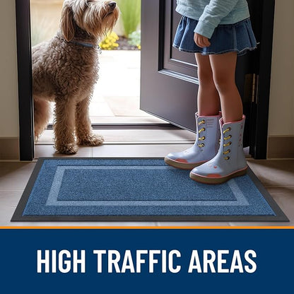OLANLY Front Door Mat Indoor Outdoor Entrance, Waterproof All-Season, All-Weather Doormat, Sturdy Natural Rubber, Fade Resistant, Low Profile, Easy Clean Patio Porch Entryway Mat, 47x17, Light Blue