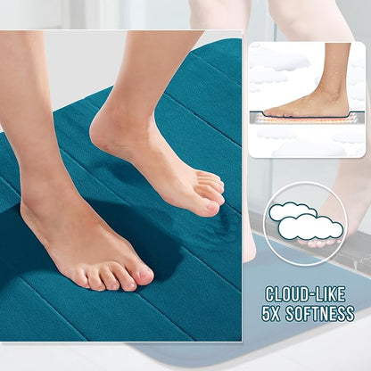 Yimobra Memory Foam Bath Mat, Super Soft Absorbent Bathroom Rug Non Slip, Quick Dry, Machine Washable Floor Carpet for Tub Shower, Home Decor Accessories, 24x17, Peacock Blue