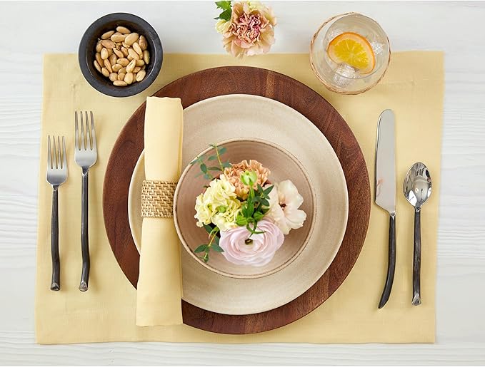 Solino Home Linen Placemats Set of 4 - Golden Straw Placemats 14 x 19 Inch - 100% Pure Linen Table Place Mats for Fall, Autumn - Fete