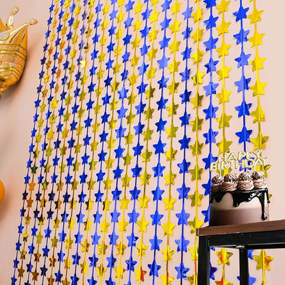LOLStar 2 Pack Graduation Decoration 2025 3.3 x 6.6 ft Blue Gold Star Each Foil Fringe Tinsel Curtains Backdrop, Navy Blue and Gold Star Streamers for Birthdays, Retirement, Bridal Showers, Banquet