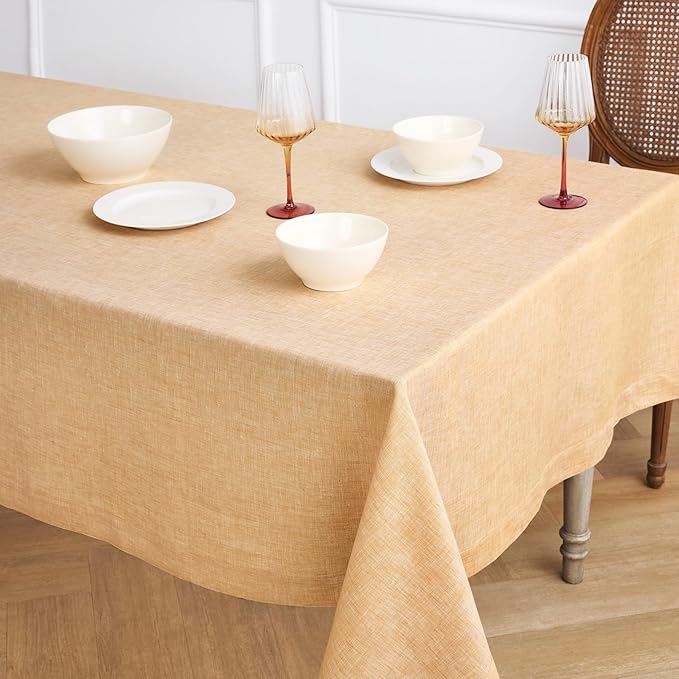 Solino Home Linen Tablecloth 60 x 120 Inch - 100% Pure Linen Golden Nugget Table Cloth for Rectangle Tables - Athena, Machine Washable Tablecloth for Fall, Autumn, Christmas, New Year