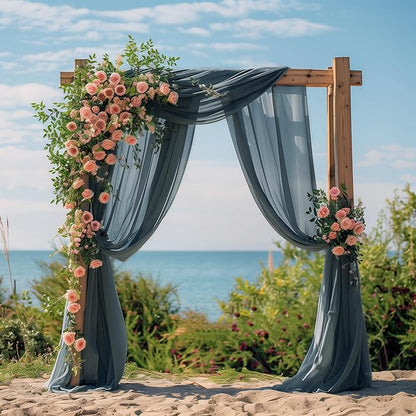 Wokceer Wedding Arch Draping Fabric Grey Blue 2 Panels 28.7" x 20FT Sheer Fabric Drapes Backdrop Arch Draping Fabric for Wedding Ceremony Birthday Party Bridal Shower Decoration