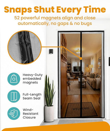 Flux Phenom Magnetic Screen Door - Bugs Out, Breeze in - 9min Install Auto-Sealing Heavy Duty Double Stitched Mesh, 52 Magnets, Hands Free Sliding & Patio Doors Net, Pet & Kid Friendly, 38 x 82 Inch
