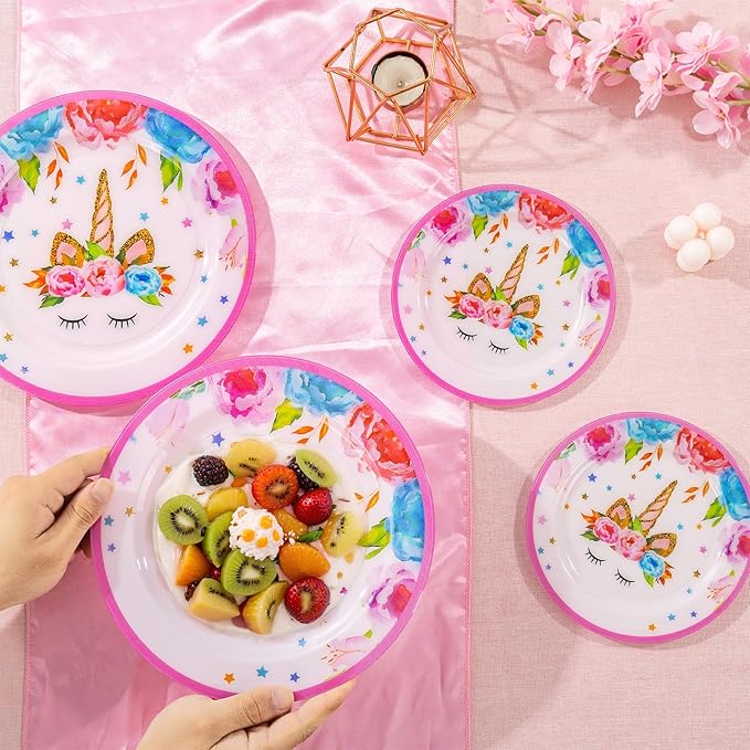 WELLIFE 20PCS Unicorn Plates – Plastic Dinner & Dessert Plates (10×9.2" + 10×6.3") for Girls Birthday Party, Magical Unicorn Party Decorations