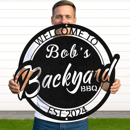Custom Name Grill Metal Sign, Rustic BBQ Wall Art for Outdoor Kitchen & Backyard Patio, Personalized Barbecue Gift Idea