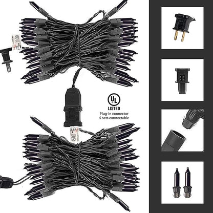 TW SHINE Purple Halloween Lights, 2 Pack 20FT 100 Count Incandescent Halloween Mini String Lights, Waterproof Halloween Decorations for Outdoor Indoor Patio Home Party Garden Yard Decor