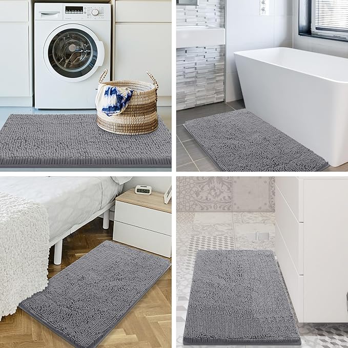 Smiry Luxury Chenille Bathroom Rugs 40x32, Extra Soft and Absorbent Shaggy Bath Mat, Machine Washable, Non-Slip Plush Carpet Runner for Tub, Shower, and Floor, Home Decor Accessories, Grey