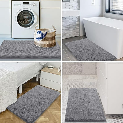 Smiry Luxury Chenille Bathroom Rugs 40x32, Extra Soft and Absorbent Shaggy Bath Mat, Machine Washable, Non-Slip Plush Carpet Runner for Tub, Shower, and Floor, Home Decor Accessories, Grey