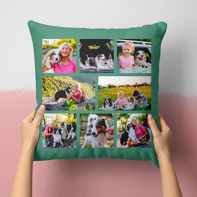 Be Burgundy Custom 8 Photo Pillow Cover 16x16 Inch – Personalized Collage Picture Pillow, Custom Throw Pillowcase, Optional Background Color, Gift for Family, Friends, Couples