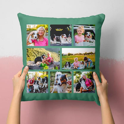 Be Burgundy Custom 8 Photo Pillow Cover 16x16 Inch – Personalized Collage Picture Pillow, Custom Throw Pillowcase, Optional Background Color, Gift for Family, Friends, Couples