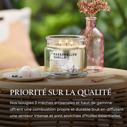 PartyLite Marshmallow Vanilla Scented with Caramel & Sugarcane Notes, 13.2oz 3-Wick Jar Candle, 45 Hour Burn Time, Luxurious Fragrance, Ideal for Gifting