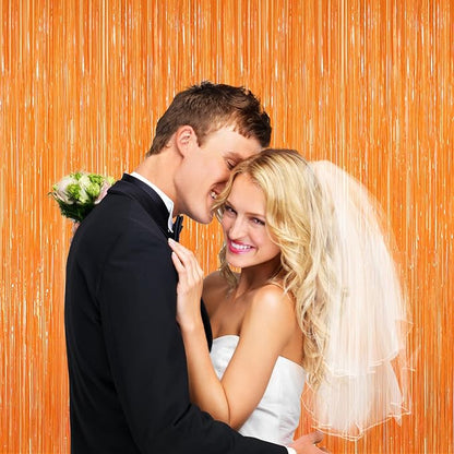 Orange Tinsel Backdrop Foil Fringe Curtains - 2 Packs Door Streamers Backdrop for Birthday Door Decorations, Party Supplies for Bachelorette, Graduation, Christmas, Disco Decor